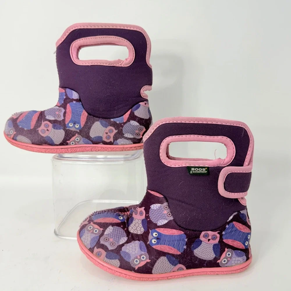 Bogs Baby Owls Purple Pink Waterproof Faux Fur Lined Boots 72166I-540 Kids 10